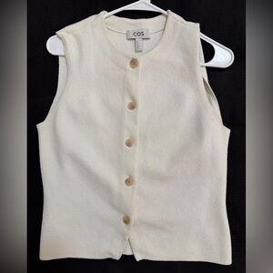 COS Cream Textured Button Detail Sleeveless Top Size S